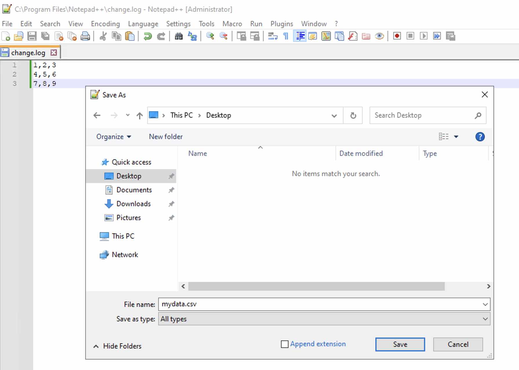 Saving Notepad++ file as Excel Type